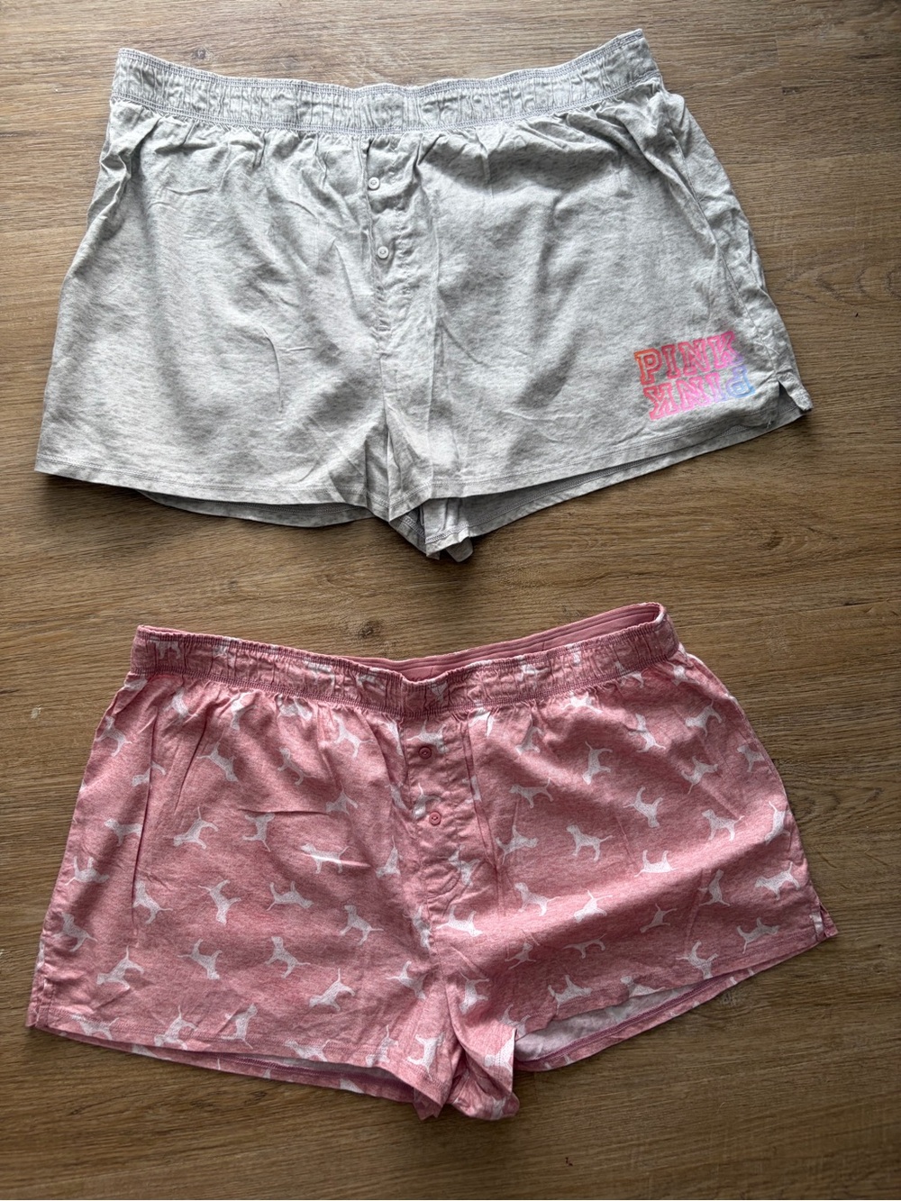 NWT - PINK Grey and Pink Cotton Lounge Shorts Set -L
